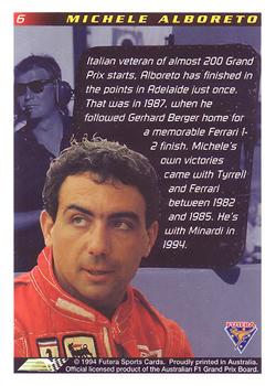 1994 Futera Adelaide F1 Grand Prix #6 Michele Alboreto Back