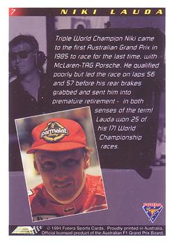 1994 Futera Adelaide F1 Grand Prix #7 Niki Lauda Back