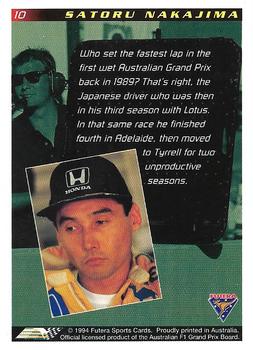 1994 Futera Adelaide F1 Grand Prix #10 Satoru Nakajima Back