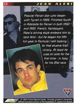 1994 Futera Adelaide F1 Grand Prix #13 Jean Alesi Back