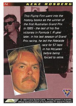 1994 Futera Adelaide F1 Grand Prix #14 Keke Rosberg Back