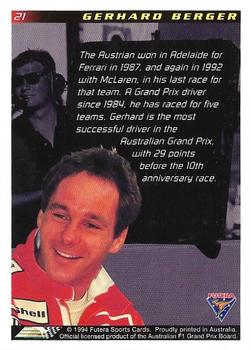 1994 Futera Adelaide F1 Grand Prix #21 Gerhard Berger Back
