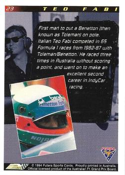 1994 Futera Adelaide F1 Grand Prix #23 Teo Fabi Back
