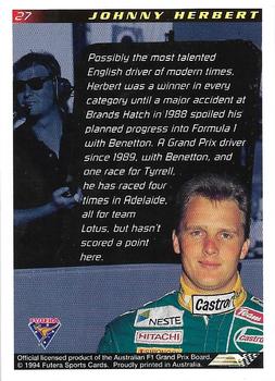 1994 Futera Adelaide F1 Grand Prix #27 Johnny Herbert Back