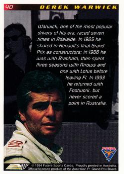 1994 Futera Adelaide F1 Grand Prix #40 Derek Warwick Back