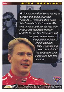 1994 Futera Adelaide F1 Grand Prix #44 Mika Hakkinen Back