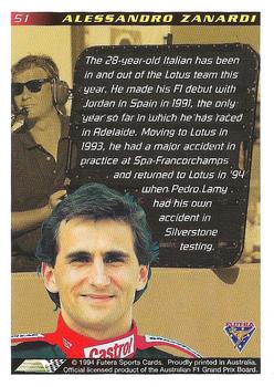 1994 Futera Adelaide F1 Grand Prix #51 Alessandro Zanardi Back