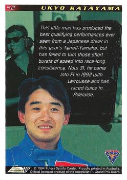 1994 Futera Adelaide F1 Grand Prix #52 Ukyo Katayama Back
