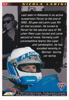 1994 Futera Adelaide F1 Grand Prix #53 Nicola Larini Back