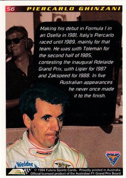 1994 Futera Adelaide F1 Grand Prix #56 Piercarlo Ghinzani Back