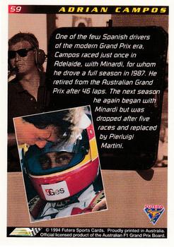 1994 Futera Adelaide F1 Grand Prix #59 Adrian Campos Back