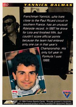 1994 Futera Adelaide F1 Grand Prix #60 Yannick Dalmas Back