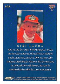1994 Futera Adelaide F1 Grand Prix #102 Niki Lauda Back