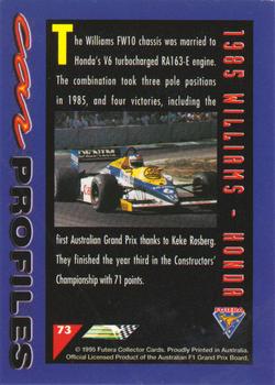 1995 Futera Australian Formula One Grand Prix #73 Car Profiles Back
