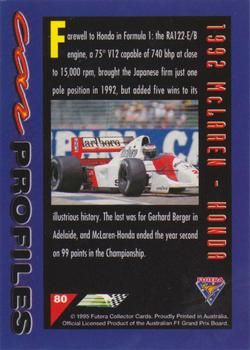1995 Futera Australian Formula One Grand Prix #80 1992 McLaren-Honda Back
