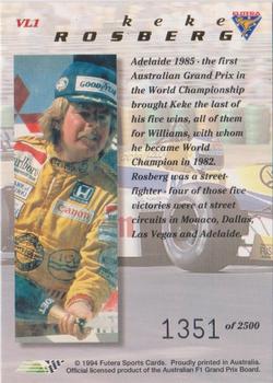 1994 Futera Adelaide F1 Grand Prix - Victory Lane #VL1 Keke Rosberg Back
