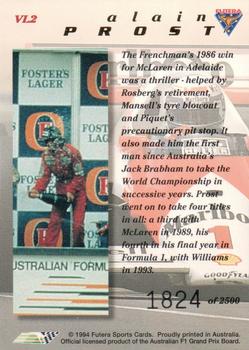 1994 Futera Adelaide F1 Grand Prix - Victory Lane #VL2 Alain Prost Back