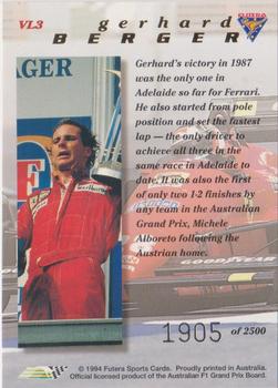 1994 Futera Adelaide F1 Grand Prix - Victory Lane #VL3 Gerhard Berger Back