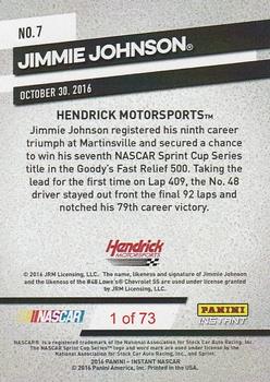 2016 Panini Instant NASCAR #7 Jimmie Johnson Back