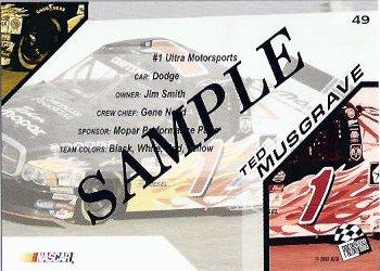 2002 Press Pass Trackside - Beckett Samples #49 Ted Musgrave Back