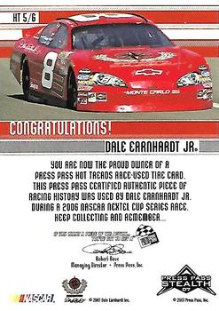 2007 Press Pass Stealth - Hot Treads #HT 5 Dale Earnhardt Jr. Back
