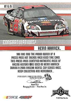 2007 Press Pass Stealth - Hot Treads #HT 6 Kevin Harvick Back