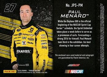 2016 Panini Torque - Jumbo Firesuit Signatures #JPS-PM Paul Menard Back