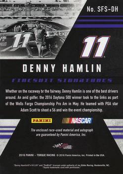 2016 Panini Torque - Silhouettes Firesuit Signatures Red #SFS-DH Denny Hamlin Back