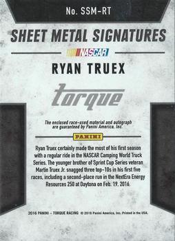 2016 Panini Torque - Silhouettes Sheet Metal Signatures #SSM-RT Ryan Truex Back