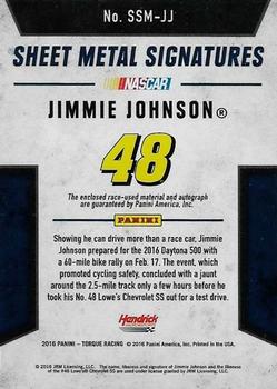 2016 Panini Torque - Silhouettes Sheet Metal Signatures #SSM-JJ Jimmie Johnson Back