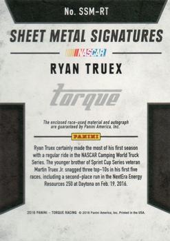 2016 Panini Torque - Silhouettes Sheet Metal Signatures Blue #SSM-RT Ryan Truex Back