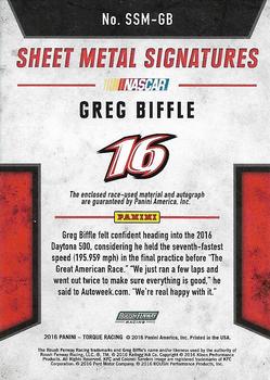 2016 Panini Torque - Silhouettes Sheet Metal Signatures Red #SSM-GB Greg Biffle Back