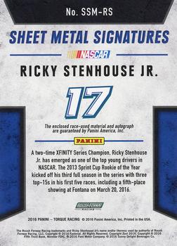 2016 Panini Torque - Silhouettes Sheet Metal Signatures Red #SSM-RS Ricky Stenhouse Jr. Back