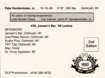 1990 Hot Shots Second Edition #1093 Pete Vandermolen, Jr. Back