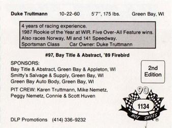 1990 Hot Shots Second Edition #1134 Duke Truttmann Back