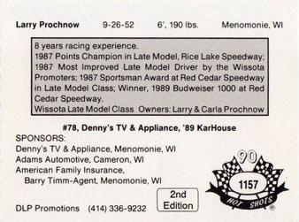 1990 Hot Shots Second Edition #1157 Larry Prochnow Back