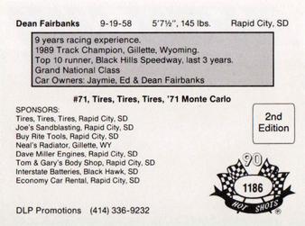 1990 Hot Shots Second Edition #1186 Dean Fairbanks Back