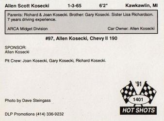 1991 Hot Shots ARCA #1401 Allen Scott Kosecki Back