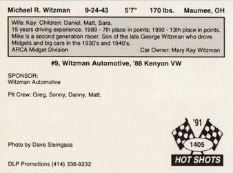 1991 Hot Shots ARCA #1405 Michael R. Witzman Back