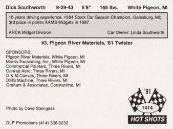1991 Hot Shots ARCA #1414 Dick Southworth Back