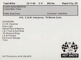 1991 Hot Shots #1223 Todd Willis Back