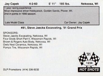 1991 Hot Shots #1234 Jay Capek Back