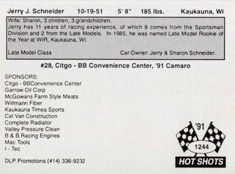 1991 Hot Shots #1244 Jerry J. Schneider Back