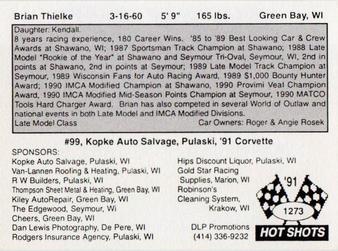 1991 Hot Shots #1273 Brian Thielke Back
