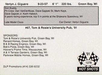 1991 Hot Shots #1278 Verlyn J. Giguere Back
