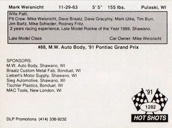 1991 Hot Shots #1282 Mark Weisnicht Back