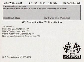 1991 Hot Shots #1292 Mike Wedelstadt Back