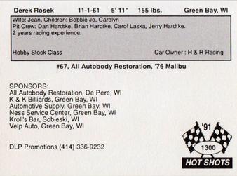 1991 Hot Shots #1300 Derek Rosek Back