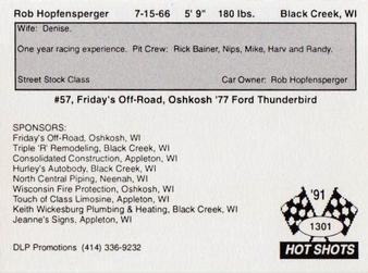 1991 Hot Shots #1301 Rob Hopfensperger Back