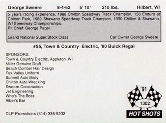1991 Hot Shots #1302 George Sweere Back